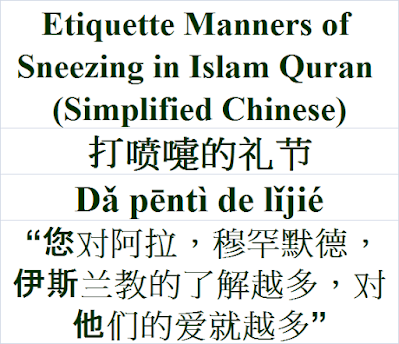 Etiquette Manners of Sneezing in Islam Quran Simplified Chinese Language 打喷嚏的礼节 Dǎ pēntì de lǐjié