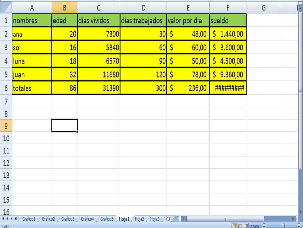 EXCEL: TABLAS DE CANTIDADES