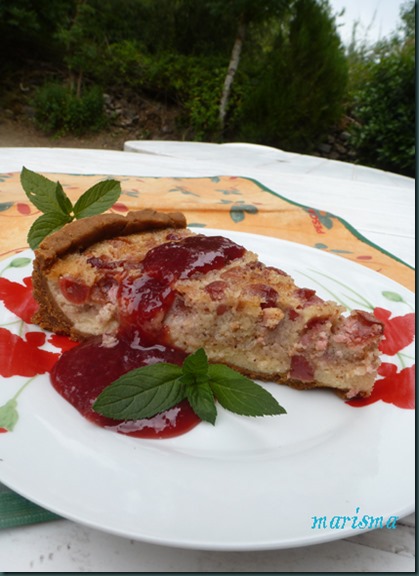 tarta de cerezas silvestres y gofio,racion copia