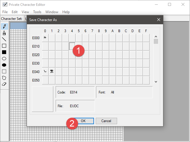 ตัวแก้ไขอักขระส่วนตัว, Windows