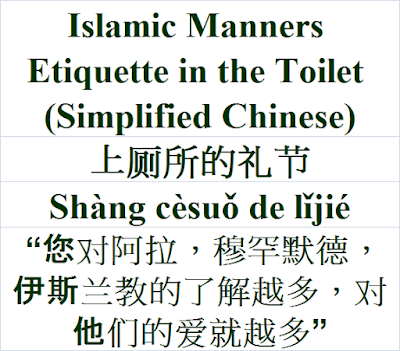 Islamic Manners Etiquette in the Toilet Simplified Chinese Language Shàng cèsuǒ de lǐjié