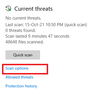 Cliquez sur Options de numérisation.  Correction des services de domaine Active Directory actuellement indisponibles dans Windows 10