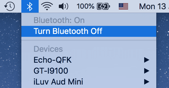 MacのBluetoothメニューでBluetoothをオフにする