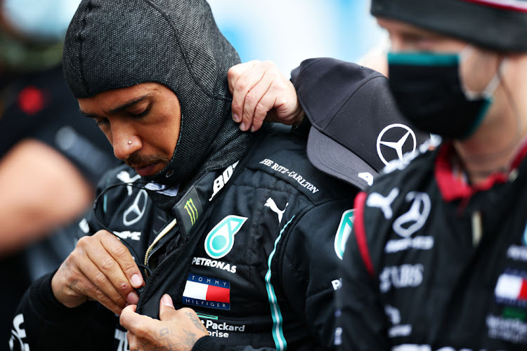 Lewis Hamilton of Great Britain and Mercedes GP prepares to drive during the F1 Eifel Grand Prix at Nürburgring on October 11, 2020 in Nürburg, Germany.