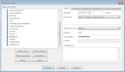 Acceso con FileZilla Client mediante SSH a Linux Ubuntu Server