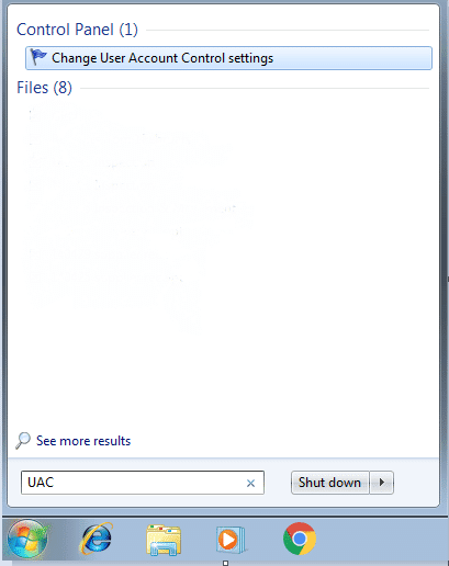 Nhập UAC vào hộp tìm kiếm của Windows.  cách kích hoạt UAC