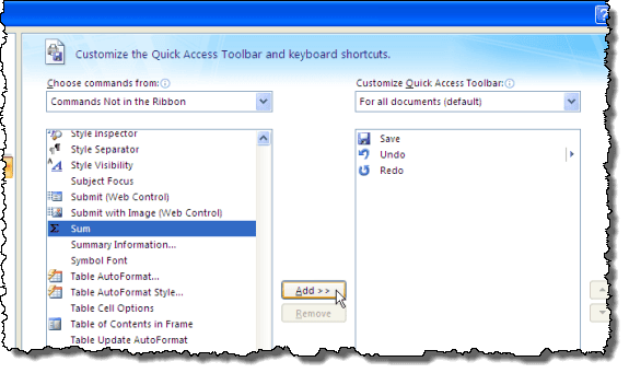 การเพิ่มปุ่ม Sum ลงใน Quick Access Toolbar