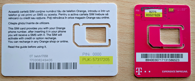 Los códigos PIN y PUK de la SIM