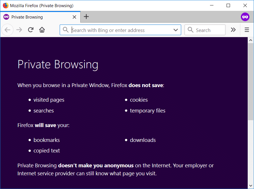 En Firefox, presione Ctrl+Shift+P para abrir la ventana de Navegación privada