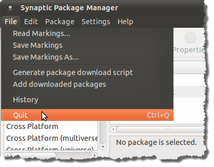 De Synaptic Package Manager sluiten