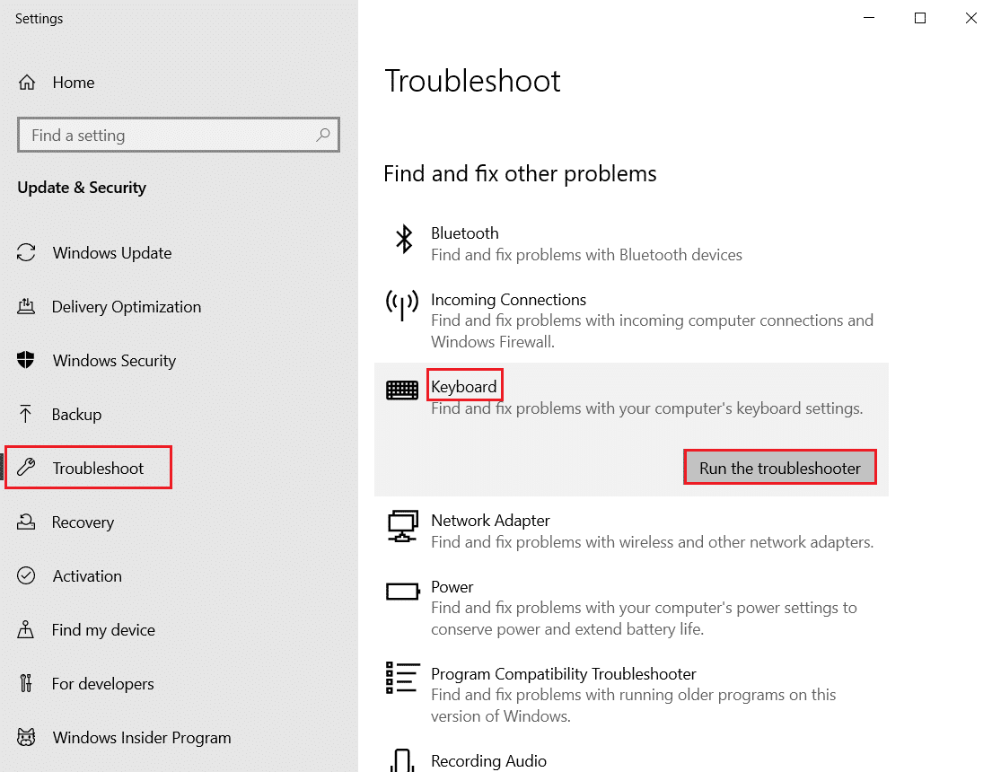 ejecute el solucionador de problemas del teclado.  Reparar Teclado Mecánico Doble Escritura