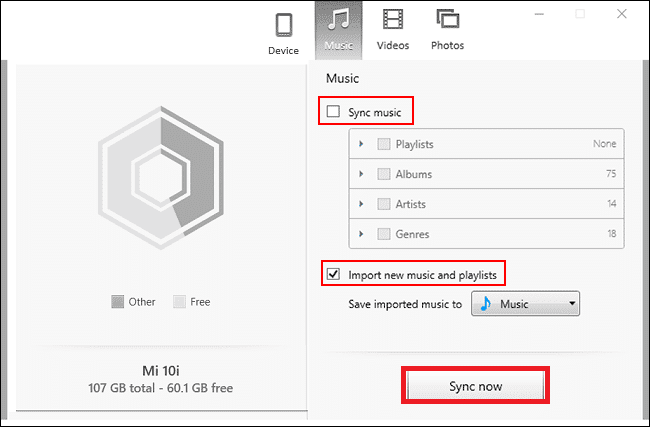 [今すぐ同期]ボタンをクリックすると、ファイルがiTunesからAndroidに転送され始めます