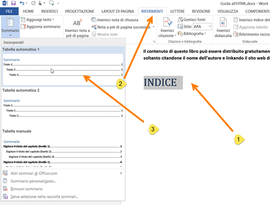 creare-indice-libro