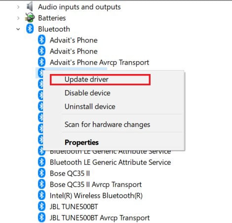 Haga clic en 'Actualizar controlador' para continuar |  Cómo instalar Bluetooth en Windows 10