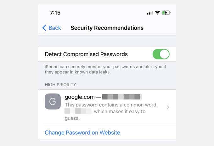 Settings > Passwords > Security Recommendations > Detect Compromised Passwords