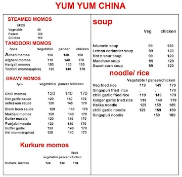 Yum Yum China menu 