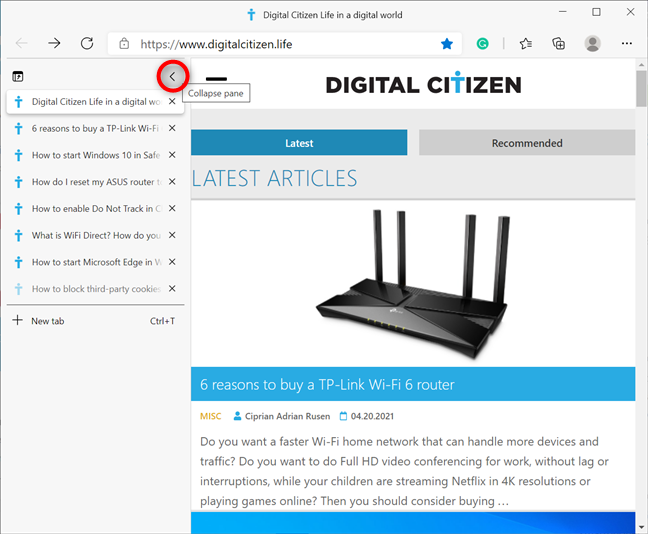 Zwiń zakładki, aby uzyskać więcej miejsca w oknie Edge