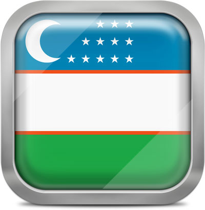 Uzbekistan square flag with metallic frame
