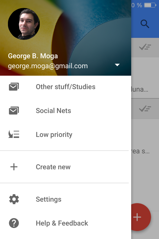 Inbox by Gmail navigation menu