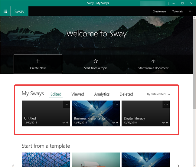 Microsoft Sway의 내 Sway