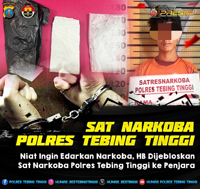 Edarkan Sabu, HB Dijebloskan Sat Narkoba Polres Tebing Tinggi Ke Penjara 