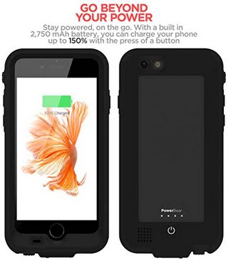 PowerBear® Waterproof iPhone 6 Case [For the iPhone 6 & iPhone 6S] 2,750 mAh Capacity - Up to 125% More Battery Power - Black [24 Month Warranty]