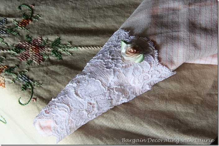 Lace Napkin Sleeve in Pastel Tablescape-Bargain Decorating with Laurie