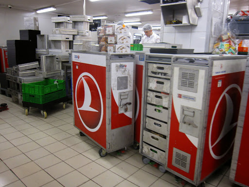 Filling the food carts with meals for Turkish Airlines