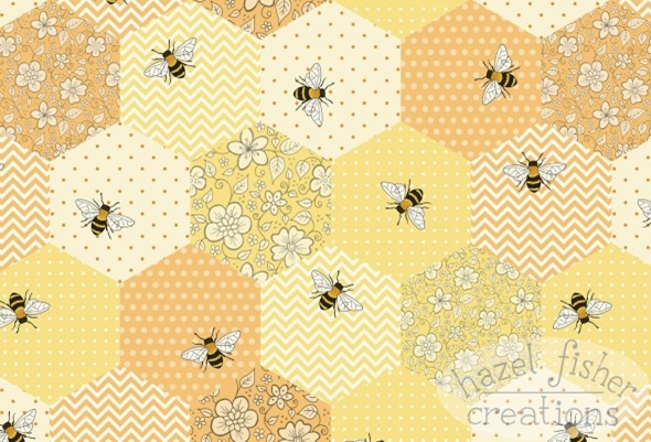 2015 April 27 Patchwork Bees Spoonflower contest fabric design hazelfishercreations 1