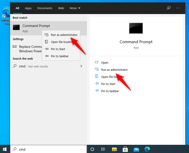 Esegui come amministratore il prompt dei comandi in Windows 10