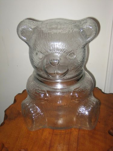  Vintage Heavy Clear Glass Teddy Bear 11 x 8 Inch Cookie Jar