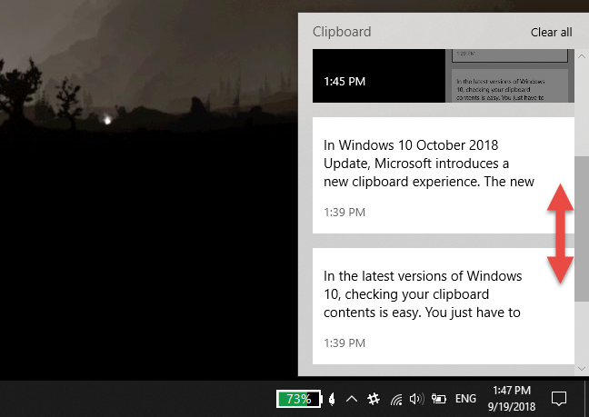 Historial del portapapeles, en Windows 10 Actualización de octubre de 2018