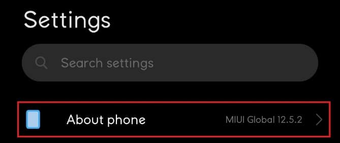 à propos de l'option de téléphone dans le menu de configuration d'Android |