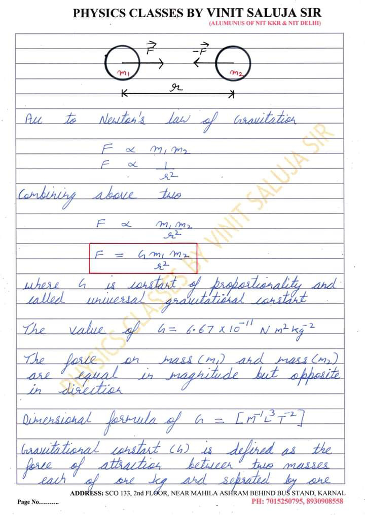 gravitation assignment class 11