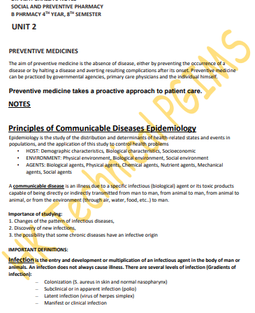 Unit-2 Social and Preventive Pharmacy Notes 8th Semester B.Pharmacy Lecture Notes,BP802T Social and Preventive Pharmacy,BPharmacy,Handwritten Notes,BPharm 8th Semester,Important Exam Notes,