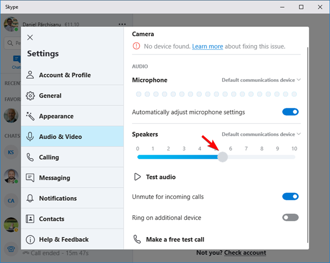 Régler le niveau de volume des haut-parleurs dans Skype