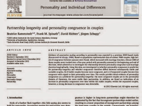 Paper Partnership Longevity And Personality Congruence In Couples