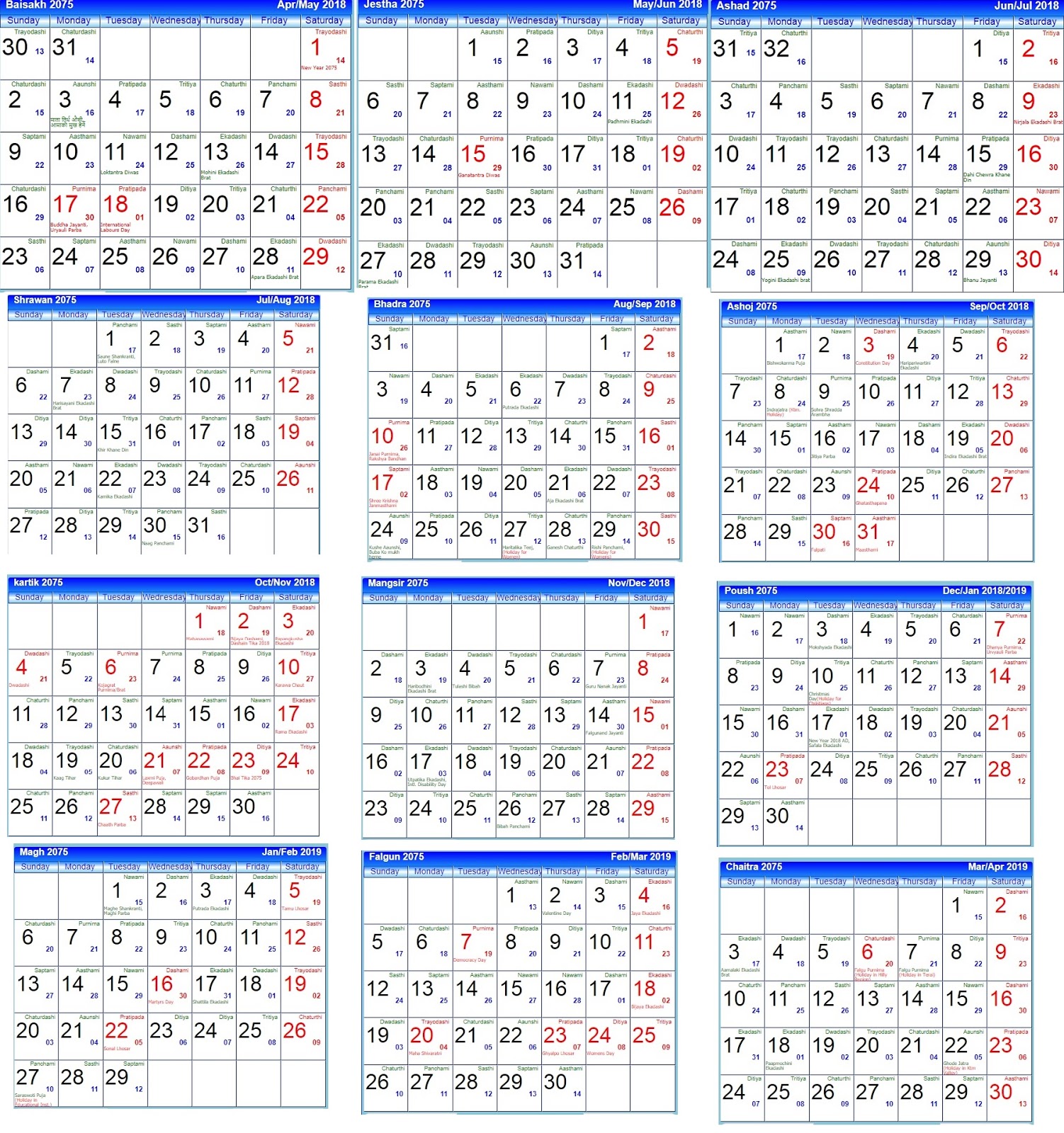 Sagar New Year 2075 Nepali Calendar