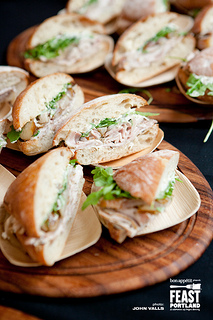 Widmer Brothers Brewing Sandwich Invitational 2012 Staple & Fancy (Seattle) Ethan Stowell showed off his pork belly porchetta sandwich with Bosc pear and onion mostarda from Feast Portland 2012 event Sandwich Invitational. Copyright All rights reserved by Feast Portland