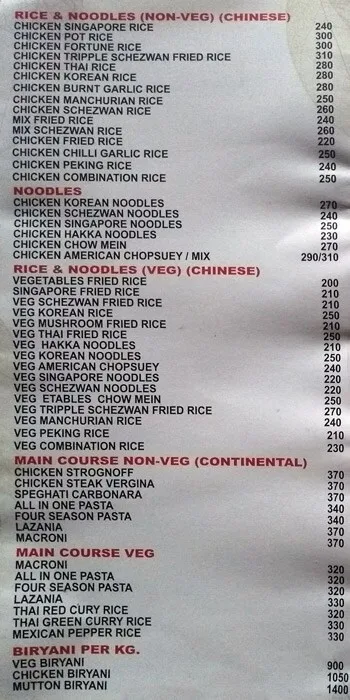 Spice 27 menu 