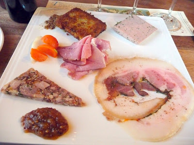 Nostrana, Cathy Whims, House charcuterie plate, crispy pork trotter, lamb liver and fresh herb pate, porchetta di testa, apple mostardo, coppa di testa, smoked ham, pickled radish and pattypan squash