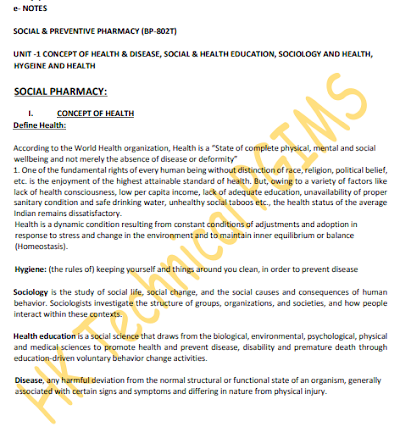 Unit-1 Social and Preventive Pharmacy Notes 8th Semester B.Pharmacy Lecture Notes,BP802T Social and Preventive Pharmacy,BPharmacy,Handwritten Notes,BPharm 8th Semester,Important Exam Notes,