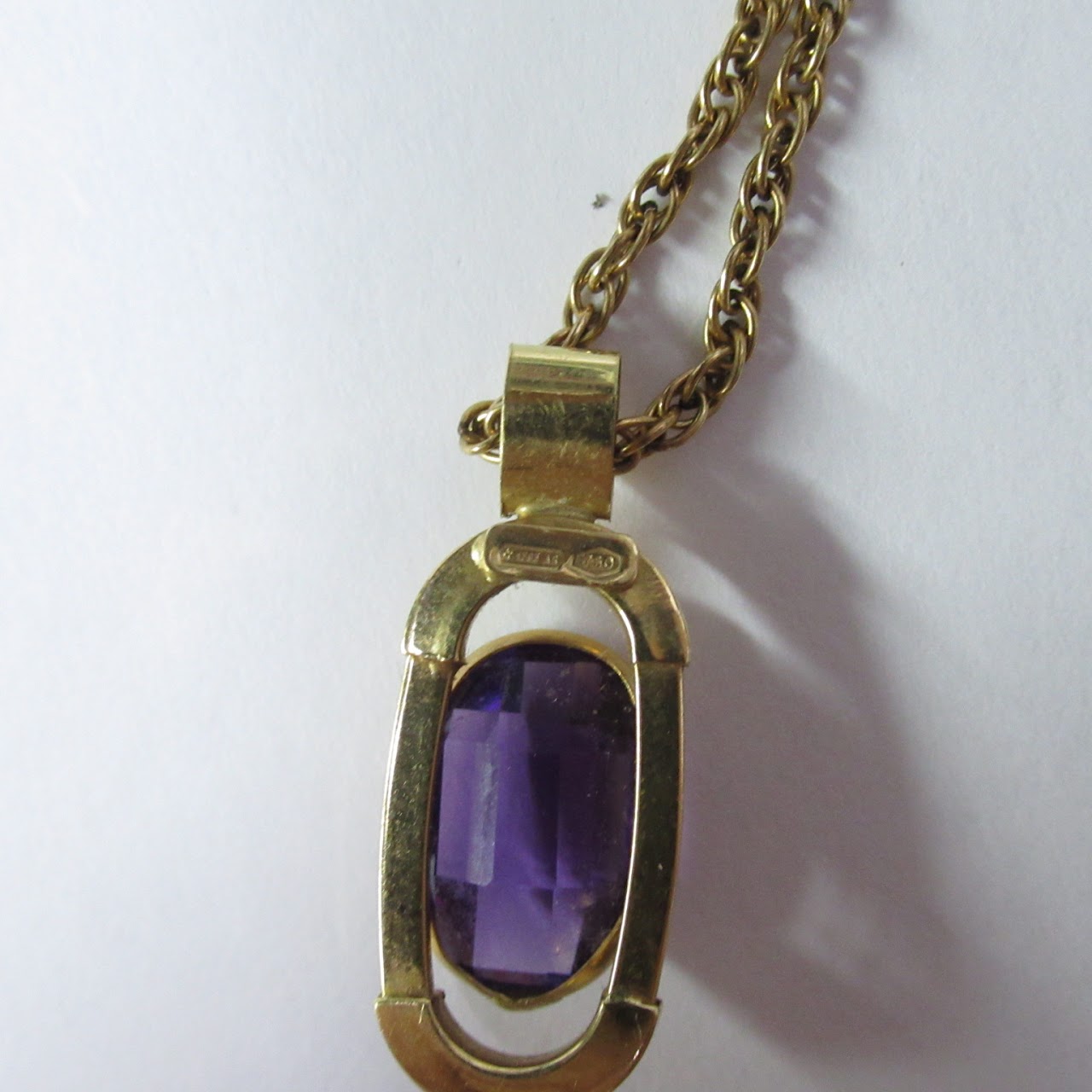 18K Gold & Amethyst Pendant & 14K Necklace