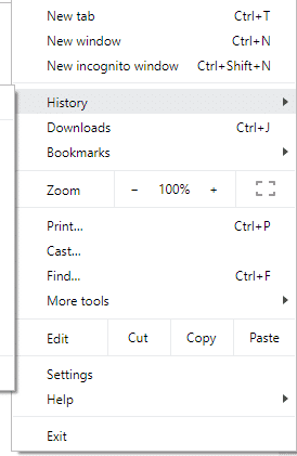 Cliquez sur l'option historique