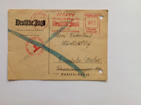 Jachtvergunning 1942 verstuurd naar adres in Enschede. Jachtvergunning 1942 verstuurd naar adres in Enschede.