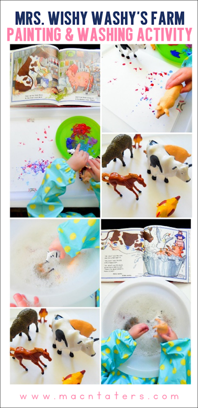 Animal track footprints and a washing bin to clean them up are the perfect activities to accompany any farm themed unit and go great with the book Mrs. Wishy Washy's Farm. 