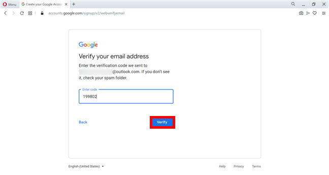 Voer de via e-mail ontvangen verificatiecode in