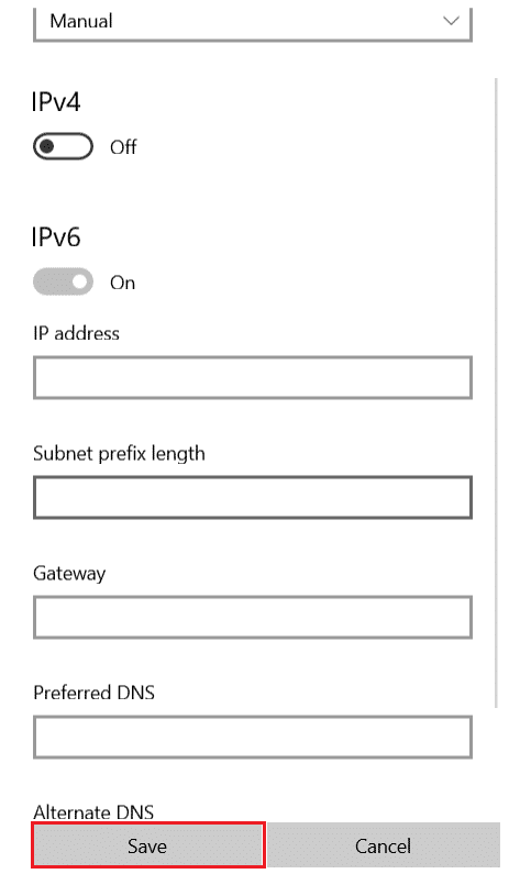 เปิดสวิตช์สลับของ IPv6 และป้อนรายละเอียด