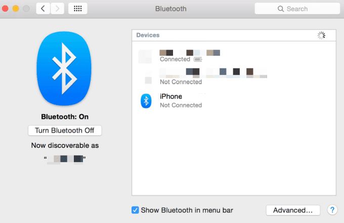 Elementi Bluetooth su Mac