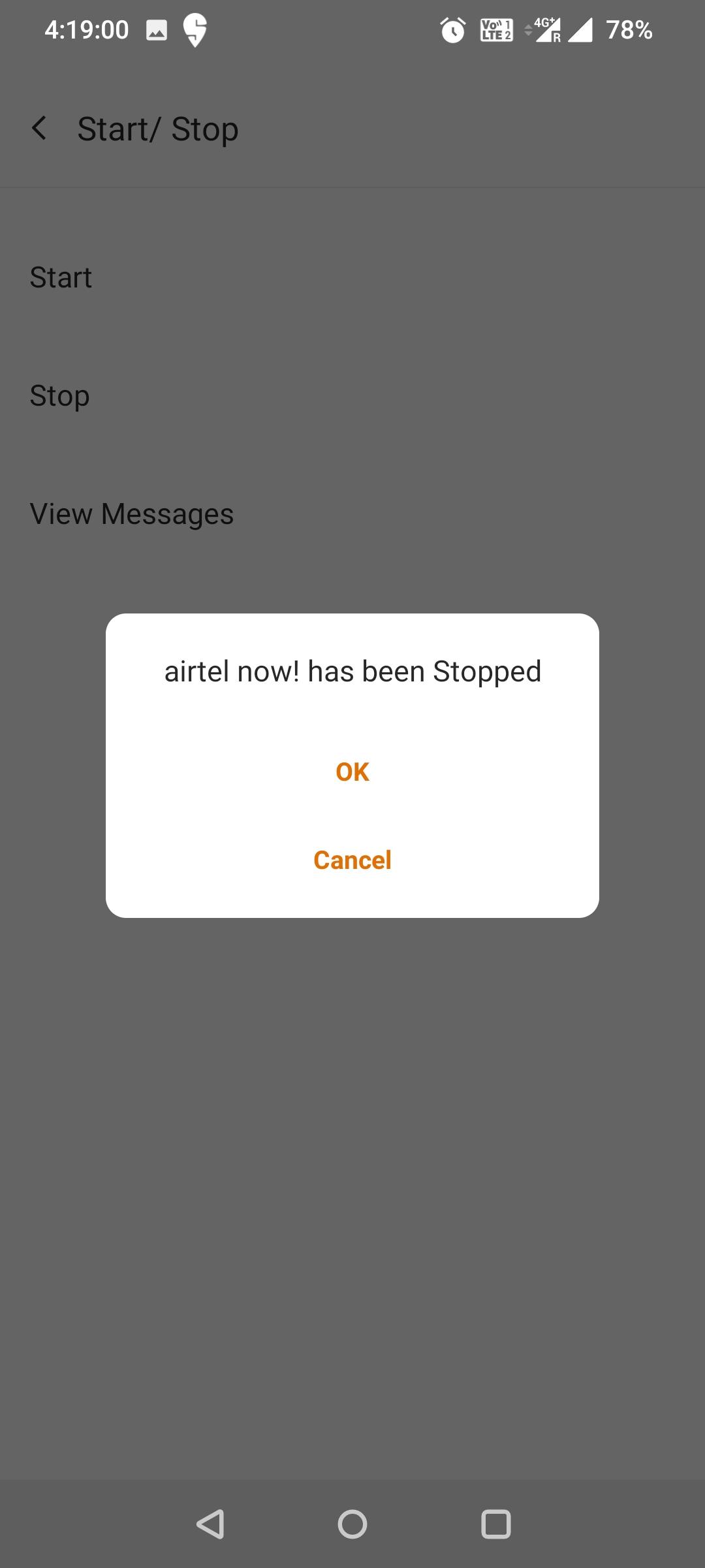 Presiona Aceptar airtel ahora se ha detenido